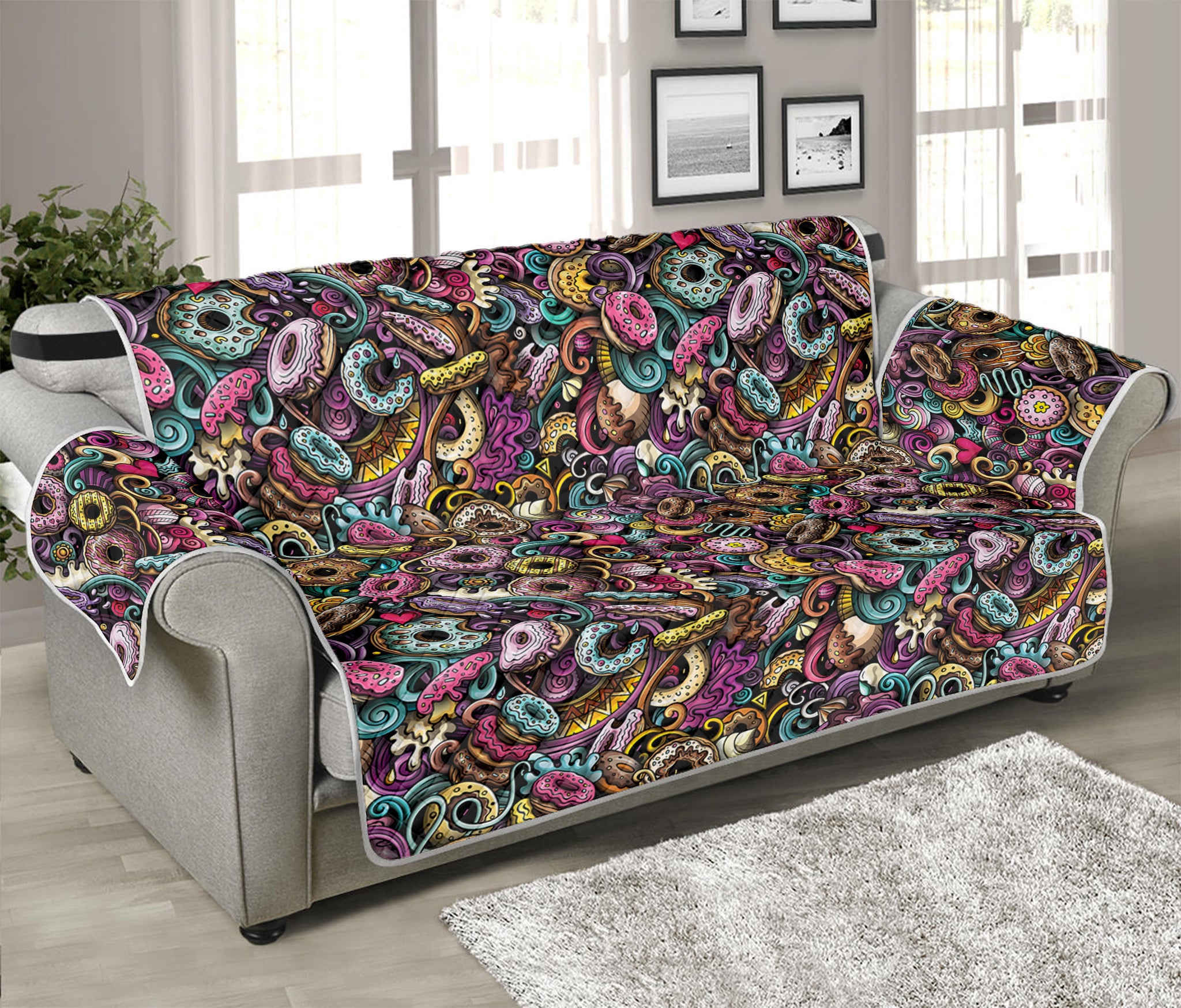 Graffiti Donut Pattern Print Sofa Protector