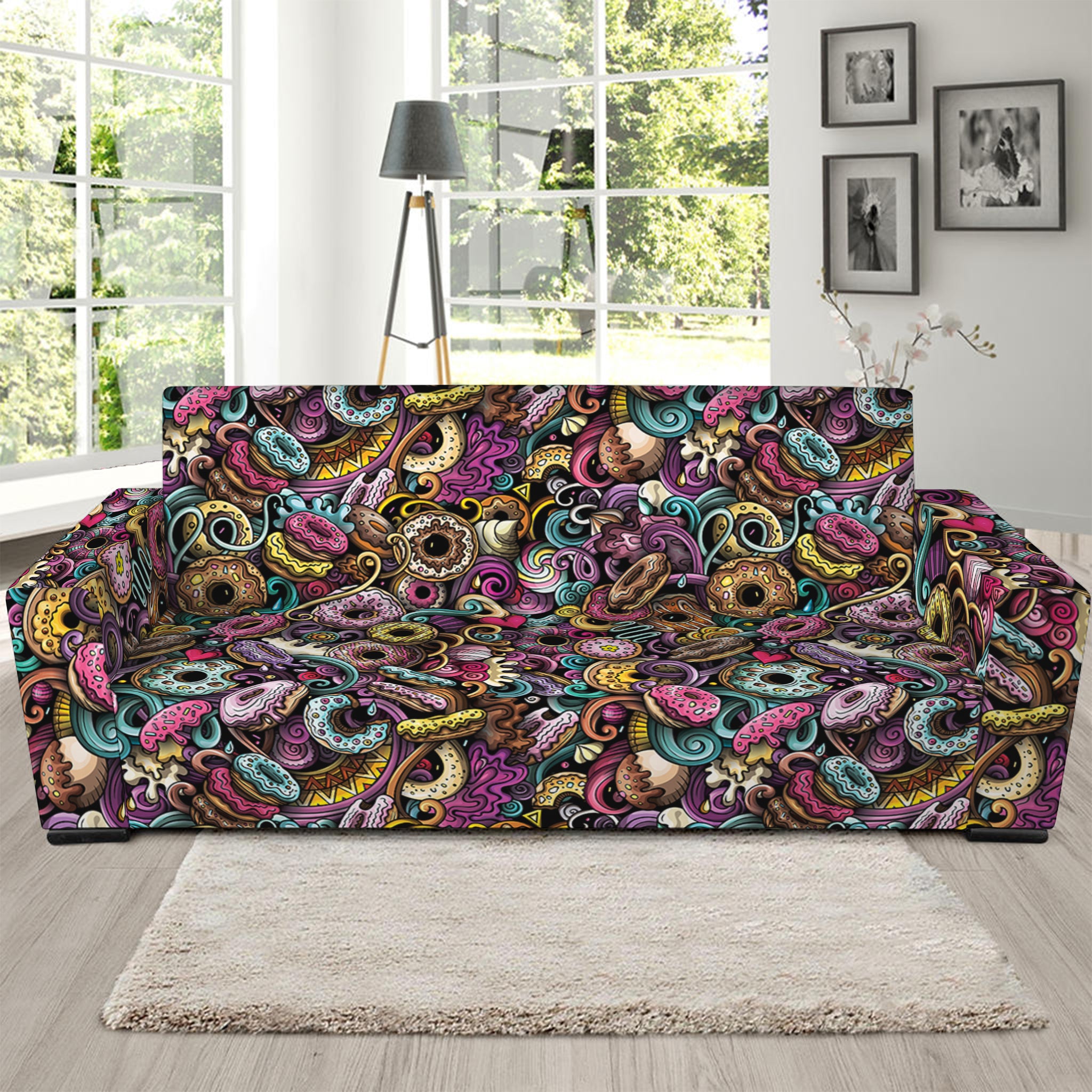 Graffiti Donut Pattern Print Sofa Slipcover