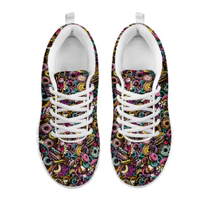 Graffiti Donut Pattern Print White Sneakers