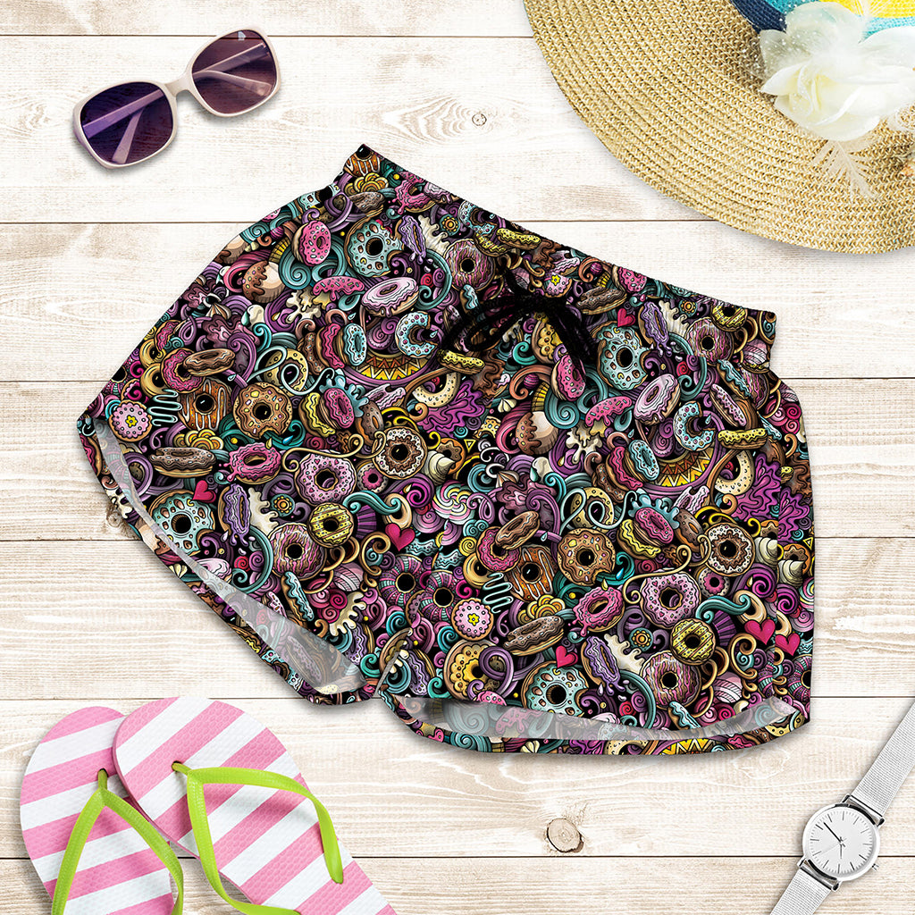 Graffiti Donut Pattern Print Women's Shorts