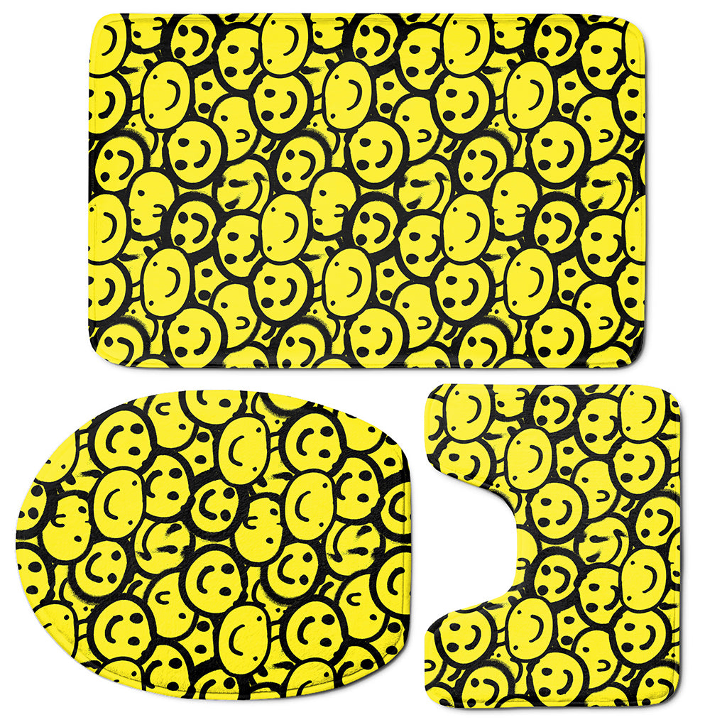 Graffiti Happy Emoji Pattern Print 3 Piece Bath Mat Set