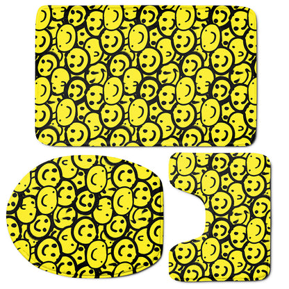 Graffiti Happy Emoji Pattern Print 3 Piece Bath Mat Set