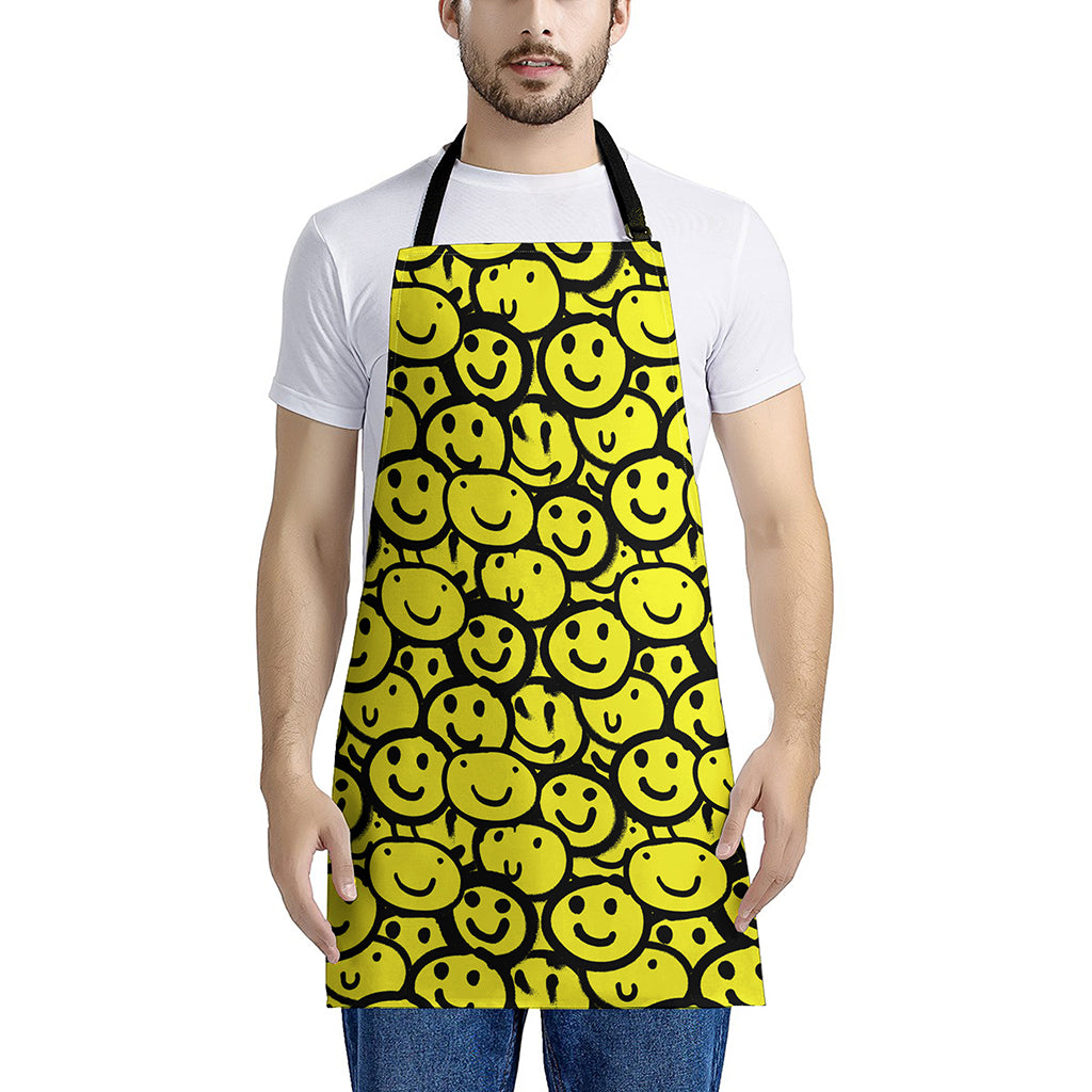 Graffiti Happy Emoji Pattern Print Apron