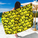 Graffiti Happy Emoji Pattern Print Beach Sarong Wrap