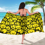 Graffiti Happy Emoji Pattern Print Beach Sarong Wrap