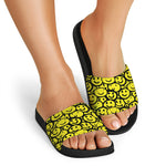 Graffiti Happy Emoji Pattern Print Black Slide Sandals