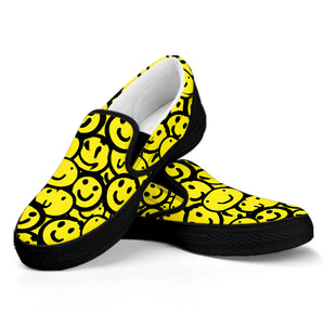 Graffiti Happy Emoji Pattern Print Black Slip On Shoes