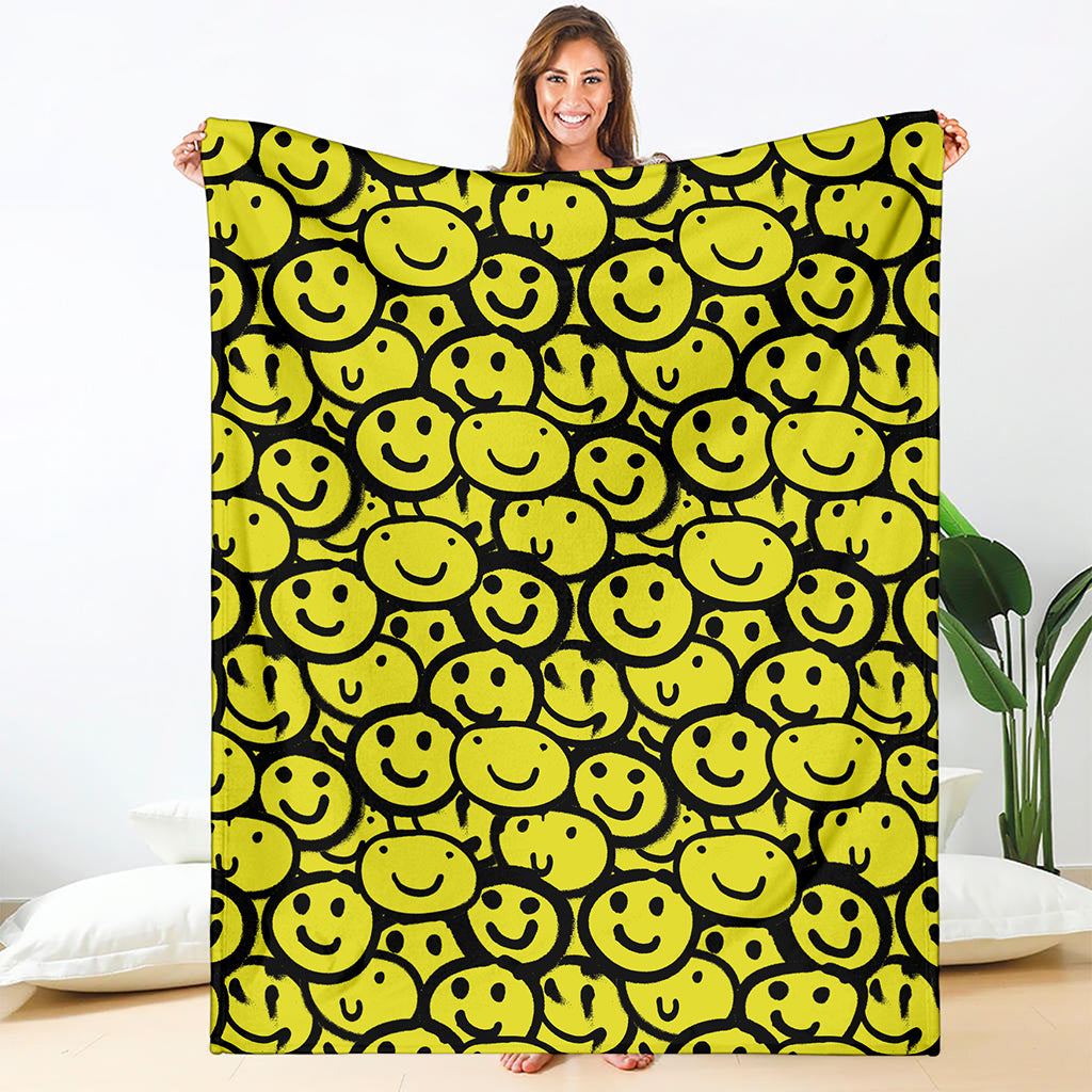 Graffiti Happy Emoji Pattern Print Blanket