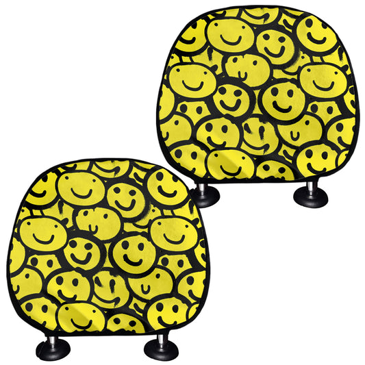Graffiti Happy Emoji Pattern Print Car Headrest Covers