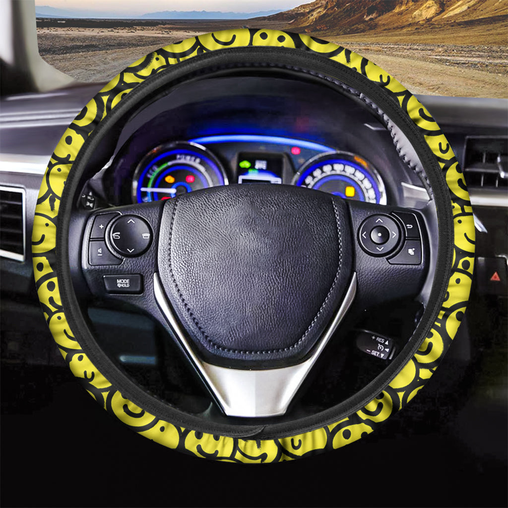 Graffiti Happy Emoji Pattern Print Car Steering Wheel Cover