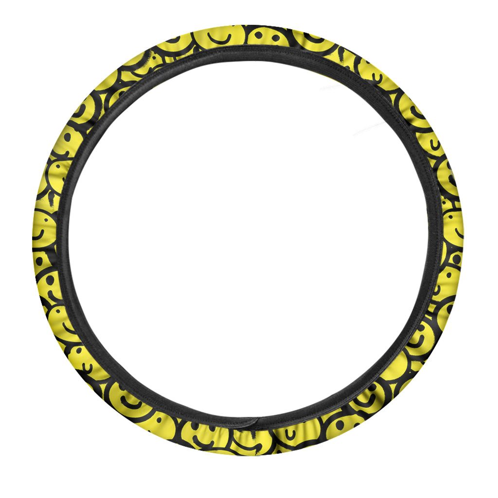 Graffiti Happy Emoji Pattern Print Car Steering Wheel Cover