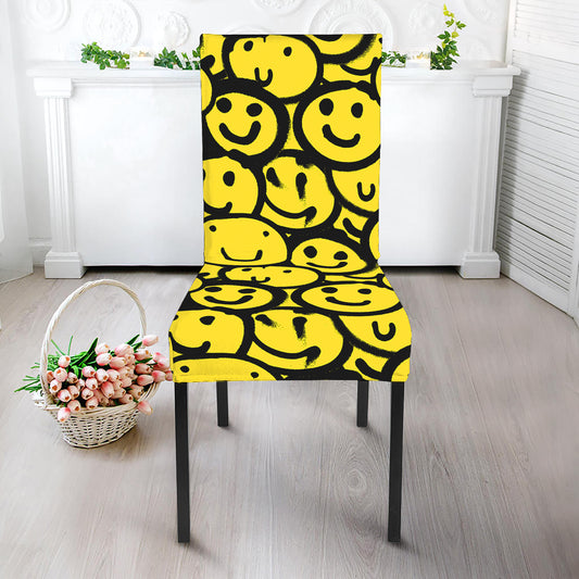 Graffiti Happy Emoji Pattern Print Dining Chair Slipcover