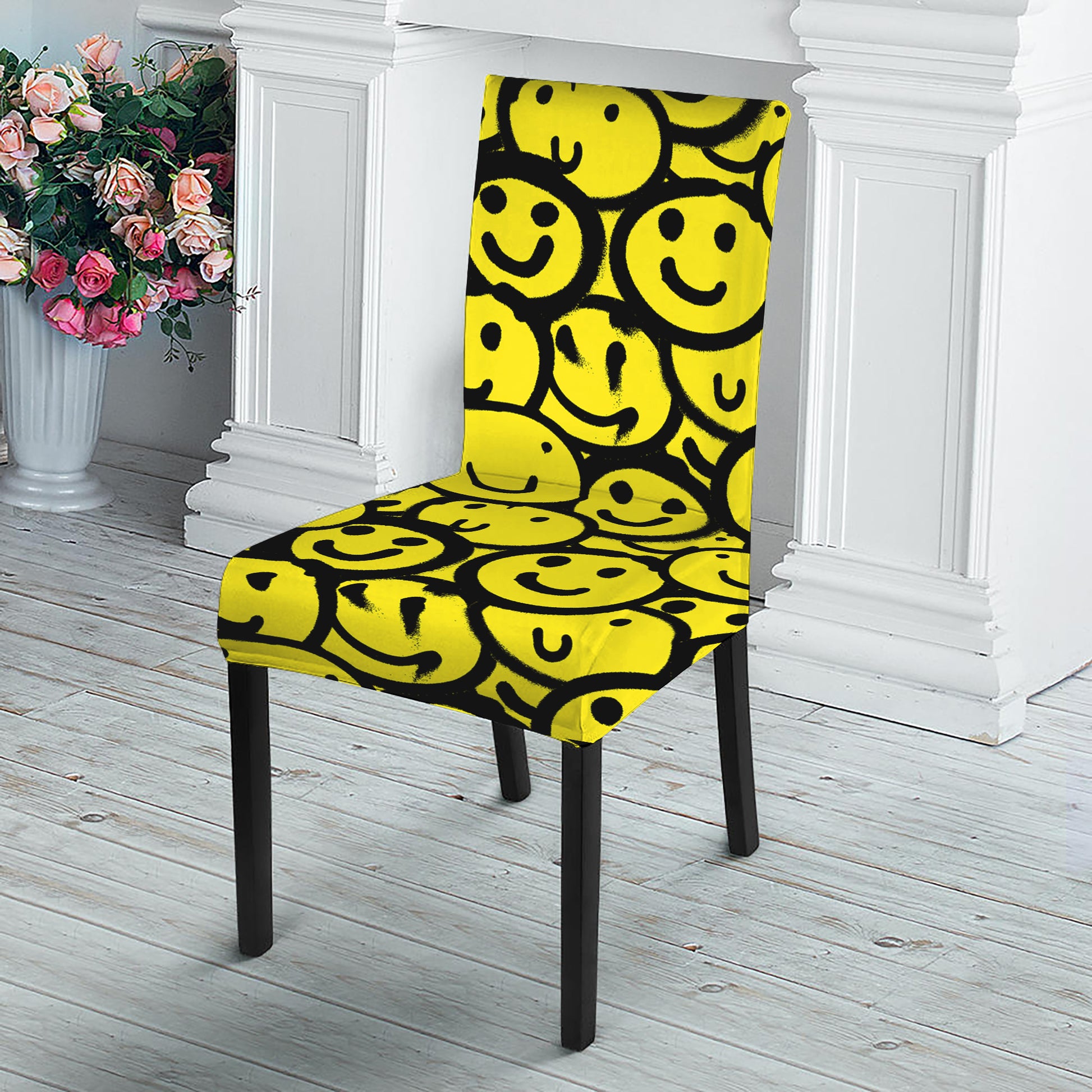 Graffiti Happy Emoji Pattern Print Dining Chair Slipcover