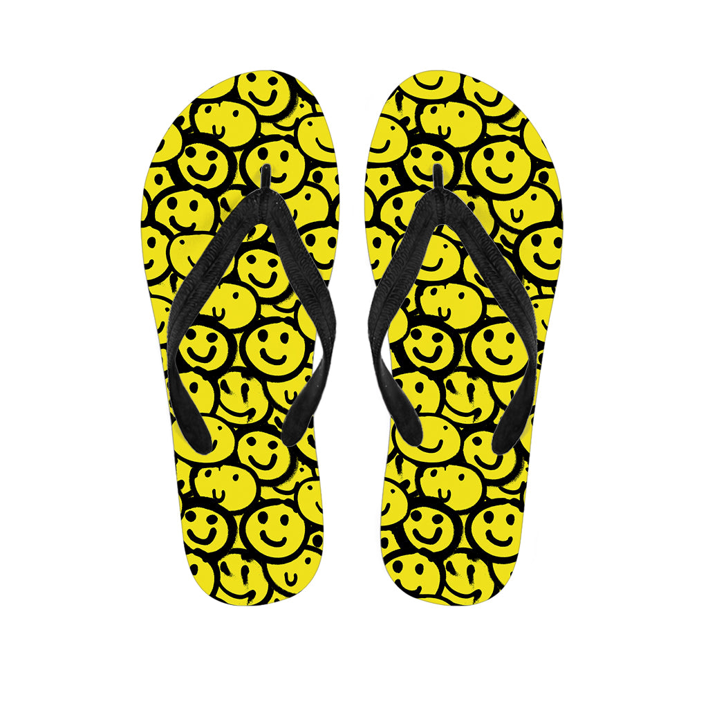 Graffiti Happy Emoji Pattern Print Flip Flops