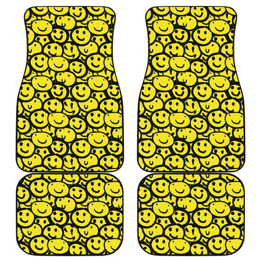 Graffiti Happy Emoji Pattern Print Front and Back Car Floor Mats