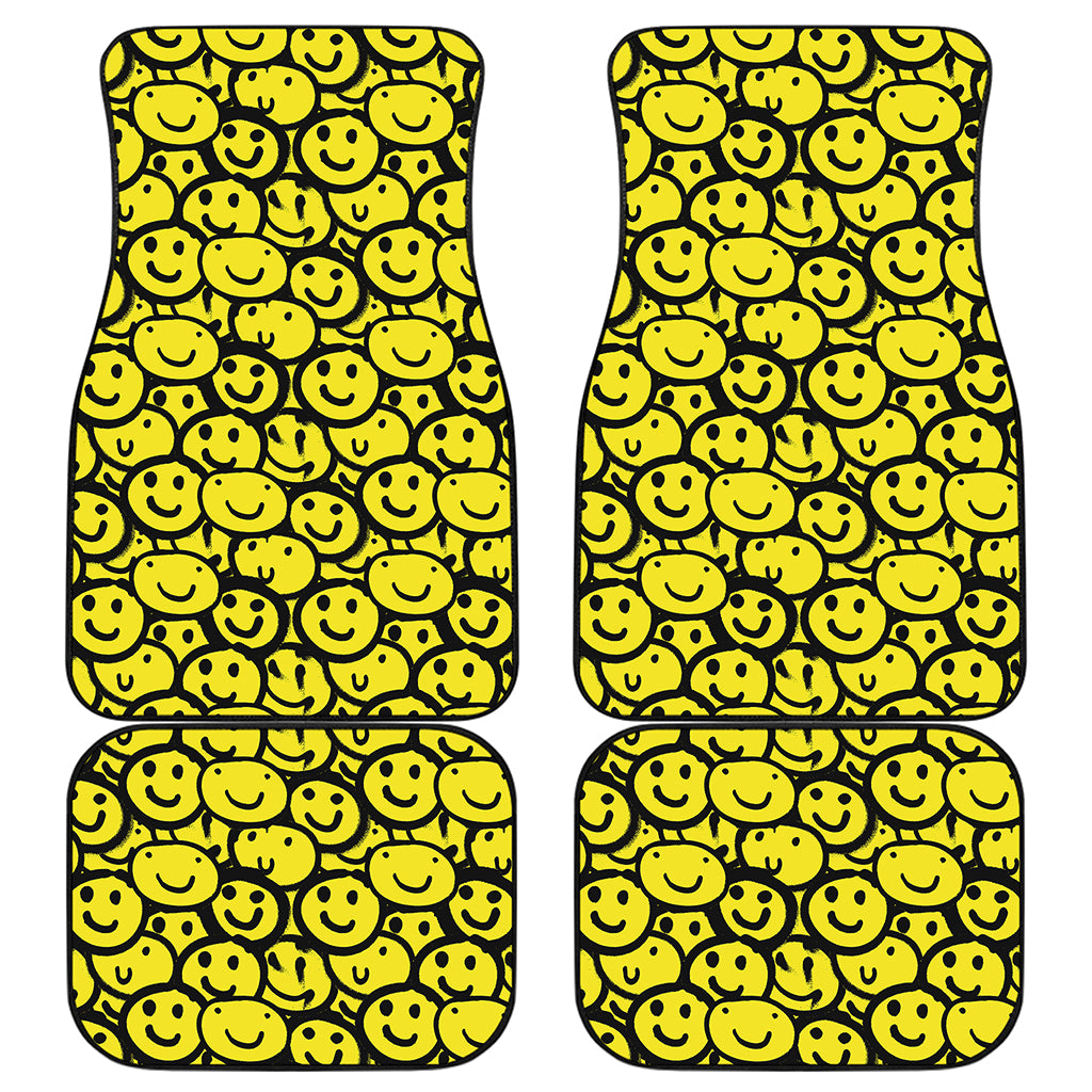 Graffiti Happy Emoji Pattern Print Front and Back Car Floor Mats