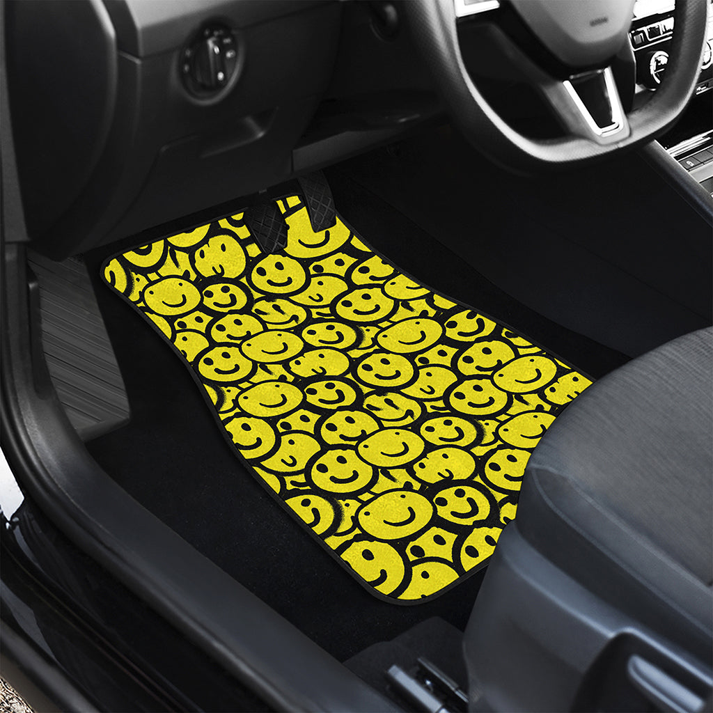 Graffiti Happy Emoji Pattern Print Front and Back Car Floor Mats