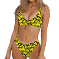Graffiti Happy Emoji Pattern Print Front Bow Tie Bikini