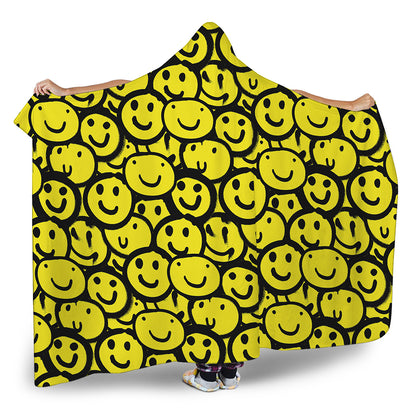 Graffiti Happy Emoji Pattern Print Hooded Blanket