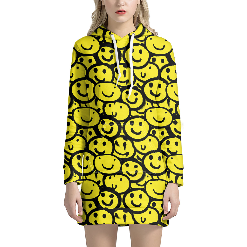 Graffiti Happy Emoji Pattern Print Hoodie Dress