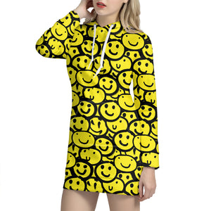 Graffiti Happy Emoji Pattern Print Hoodie Dress