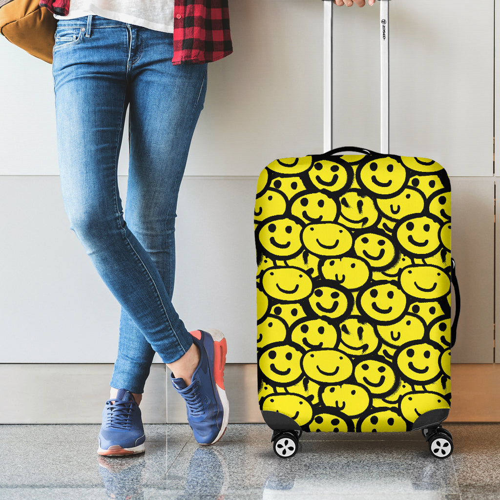 Graffiti Happy Emoji Pattern Print Luggage Cover