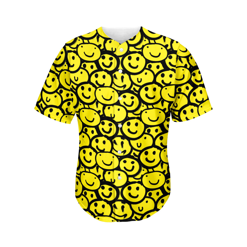 Graffiti Happy Emoji Pattern Print Men's Baseball Jersey