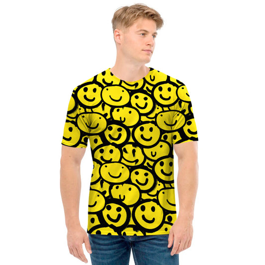 Graffiti Happy Emoji Pattern Print Men's T-Shirt