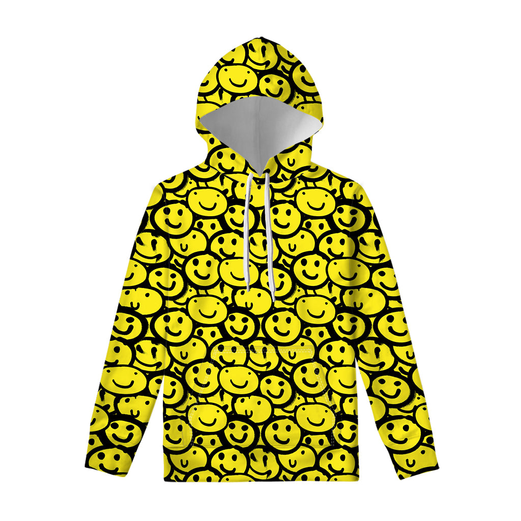 Graffiti Happy Emoji Pattern Print Pullover Hoodie