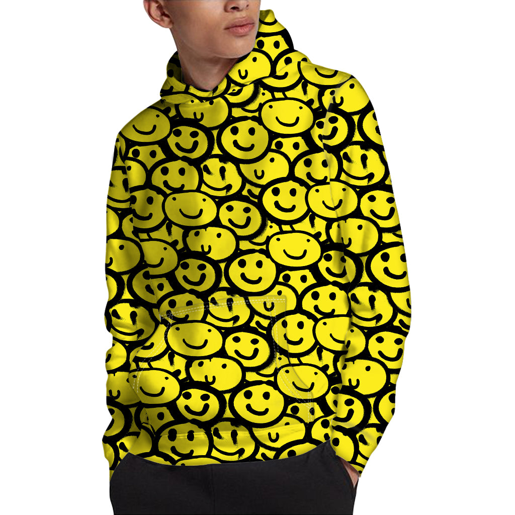 Graffiti Happy Emoji Pattern Print Pullover Hoodie