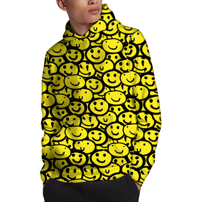 Graffiti Happy Emoji Pattern Print Pullover Hoodie