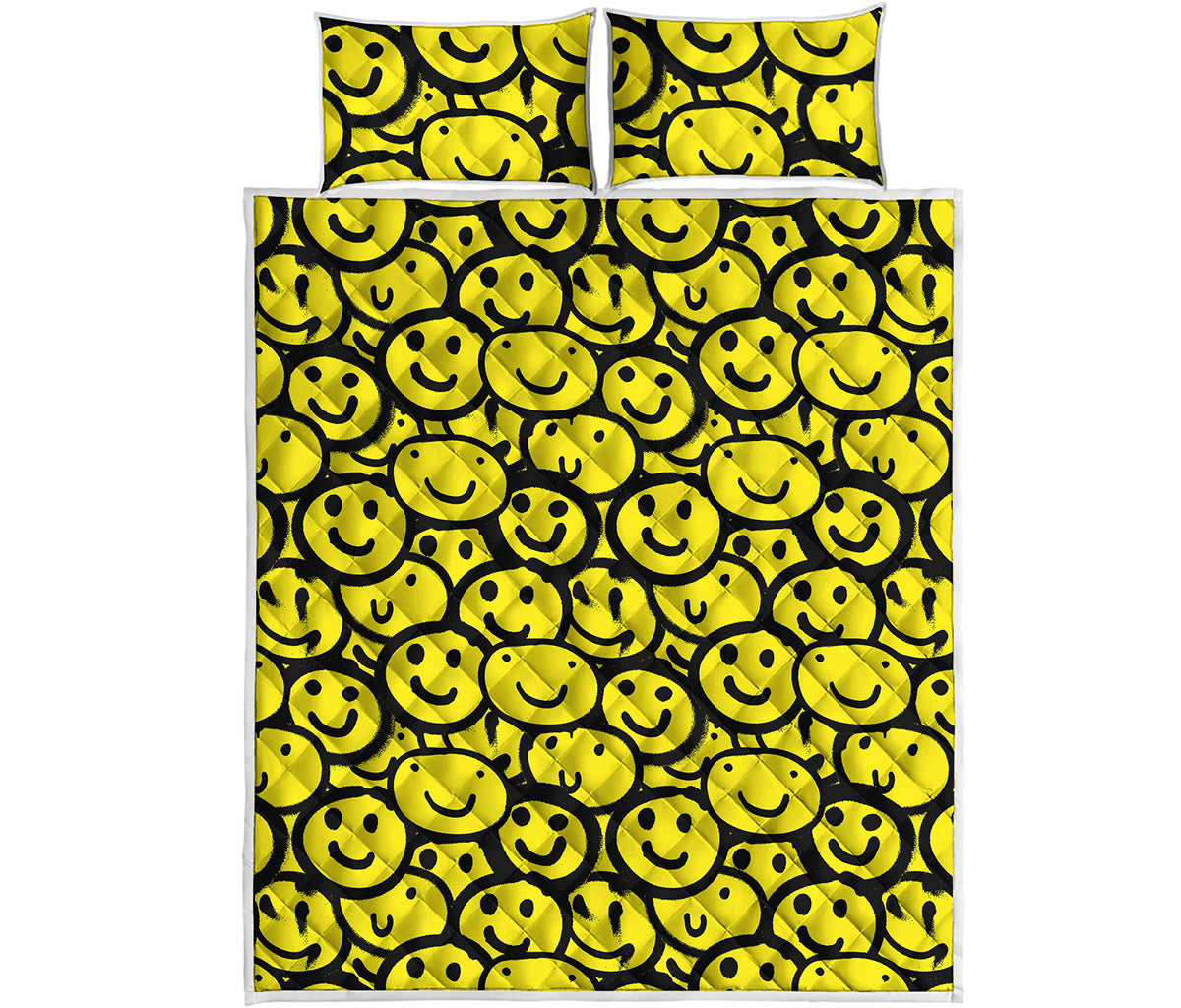 Graffiti Happy Emoji Pattern Print Quilt Bed Set