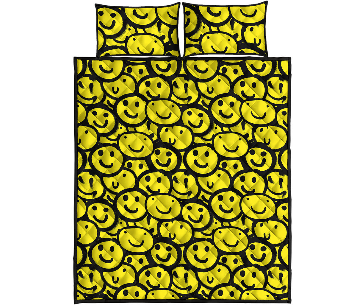 Graffiti Happy Emoji Pattern Print Quilt Bed Set