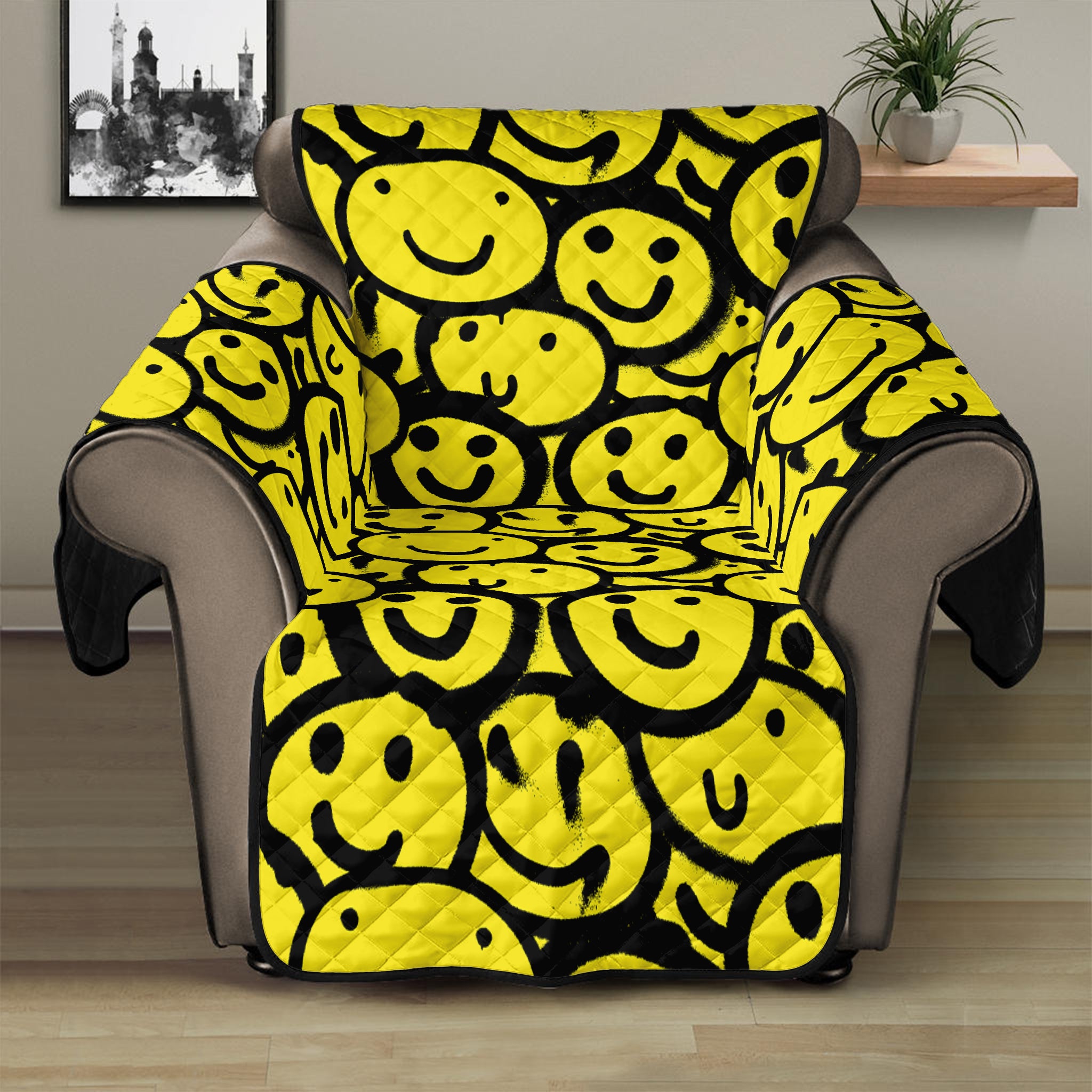 Graffiti Happy Emoji Pattern Print Recliner Protector