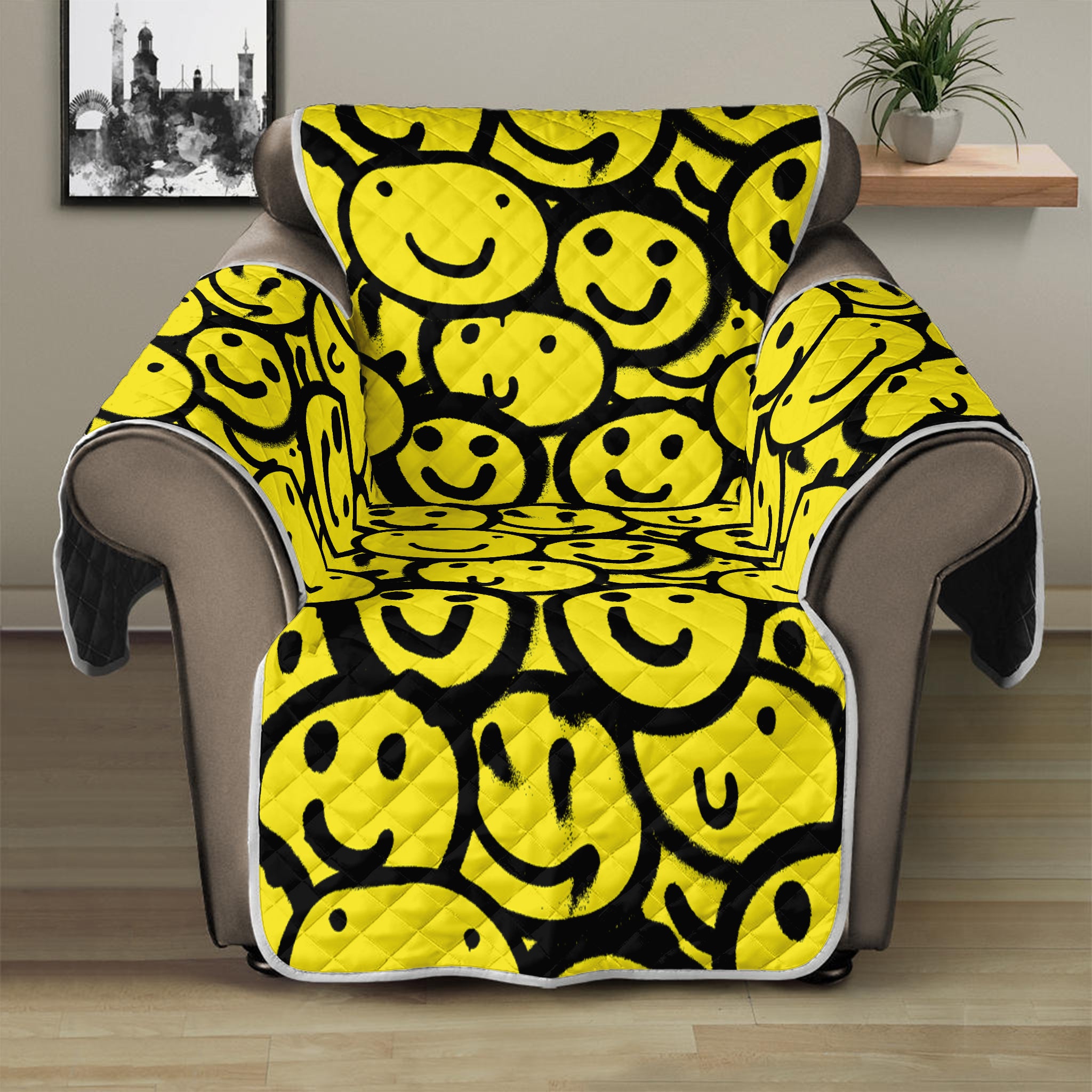 Graffiti Happy Emoji Pattern Print Recliner Protector