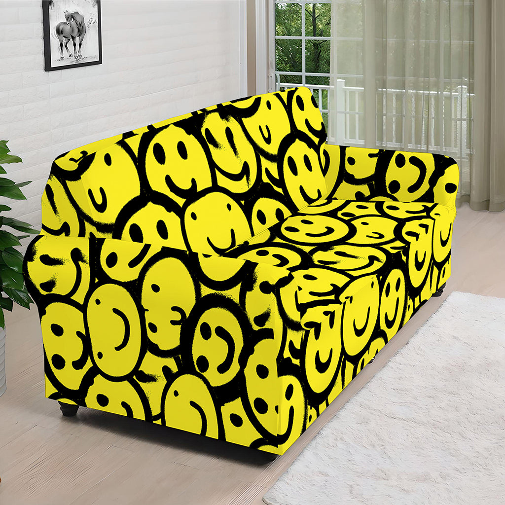 Graffiti Happy Emoji Pattern Print Sofa Cover