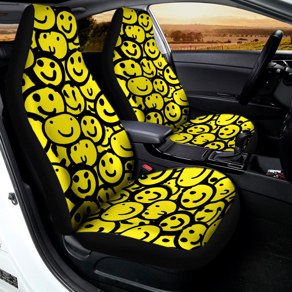 Graffiti Happy Emoji Pattern Print Universal Fit Car Seat Covers