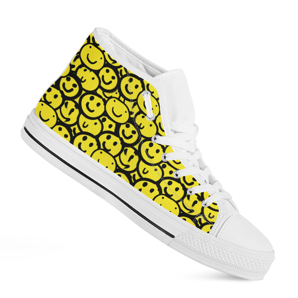 Graffiti Happy Emoji Pattern Print White High Top Shoes