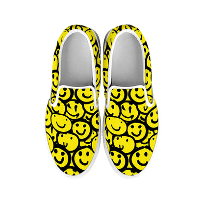 Graffiti Happy Emoji Pattern Print White Slip On Shoes
