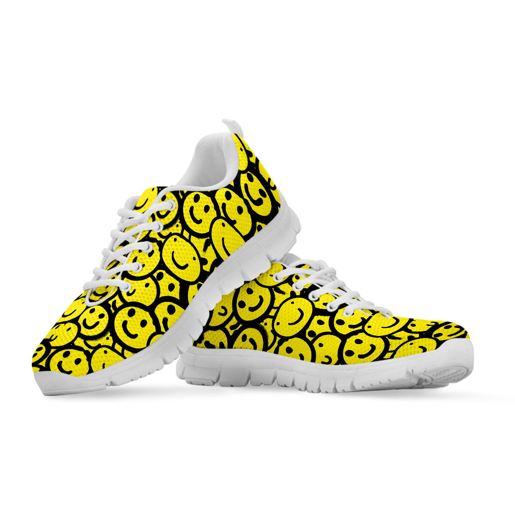 Graffiti Happy Emoji Pattern Print White Sneakers