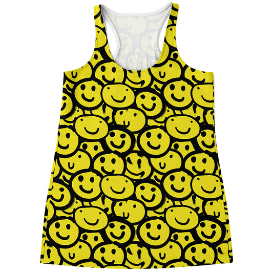 Graffiti Happy Emoji Pattern Print Women's Racerback Tank Top