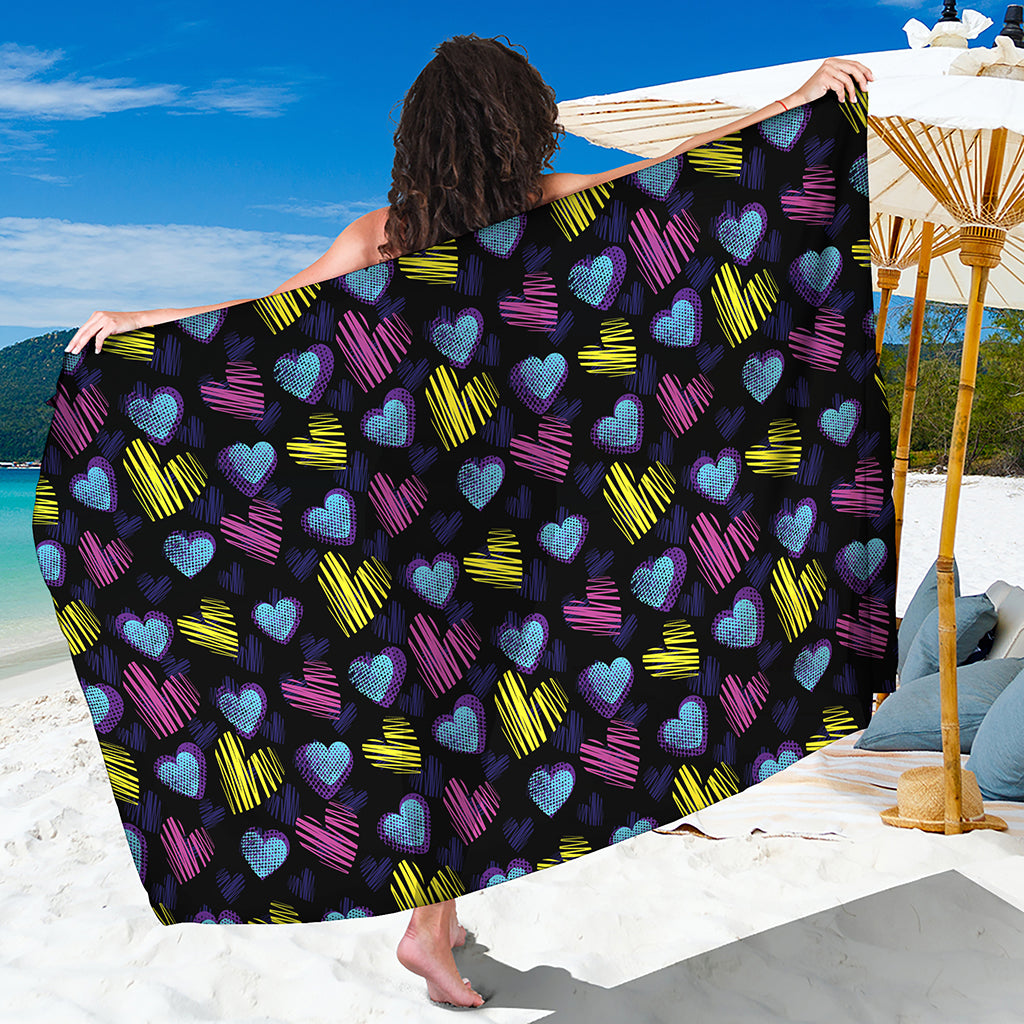 Graffiti Heart Pattern Print Beach Sarong Wrap