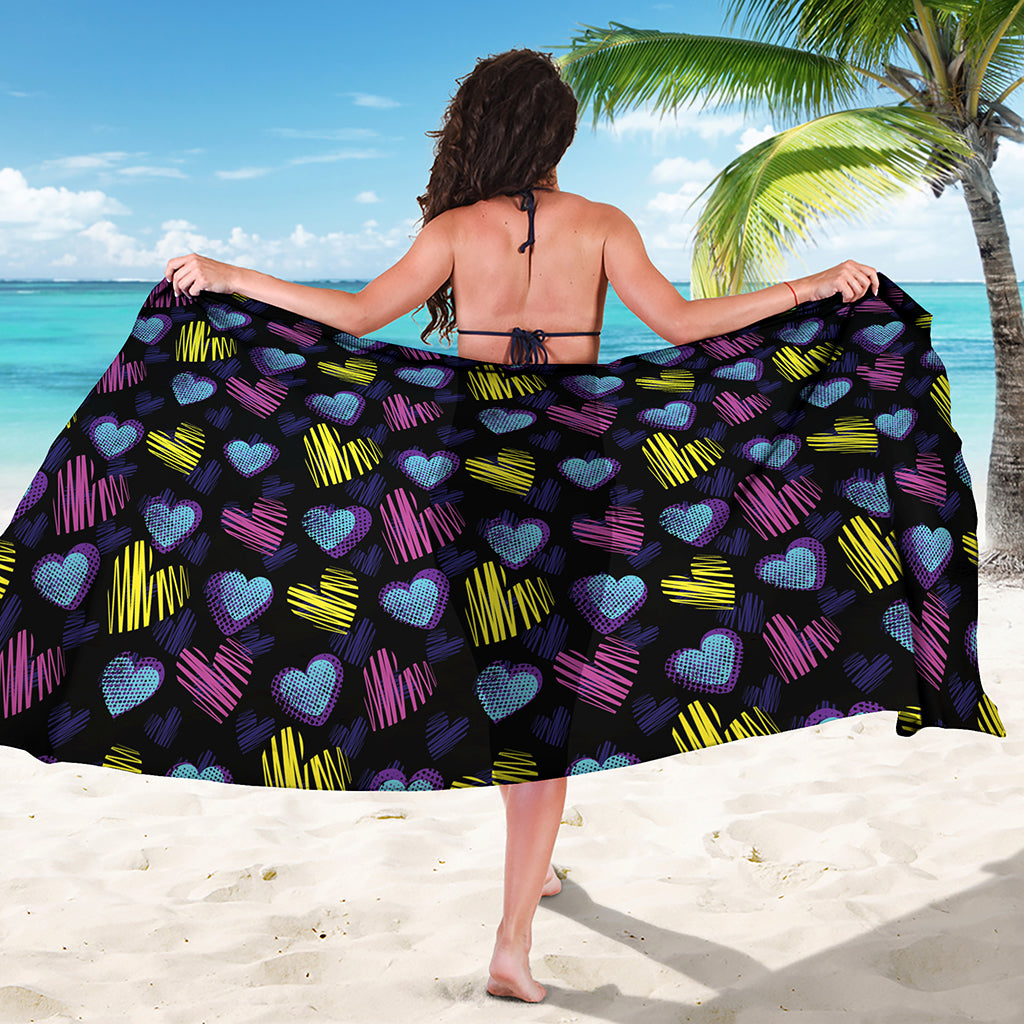 Graffiti Heart Pattern Print Beach Sarong Wrap