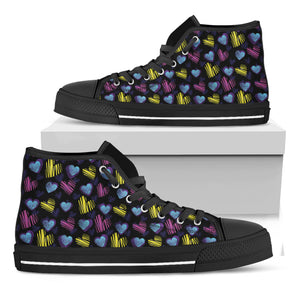 Graffiti Heart Pattern Print Black High Top Shoes