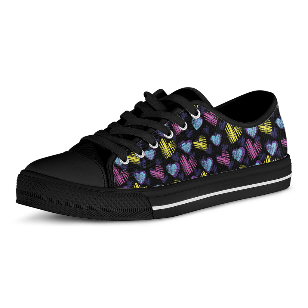 Graffiti Heart Pattern Print Black Low Top Shoes