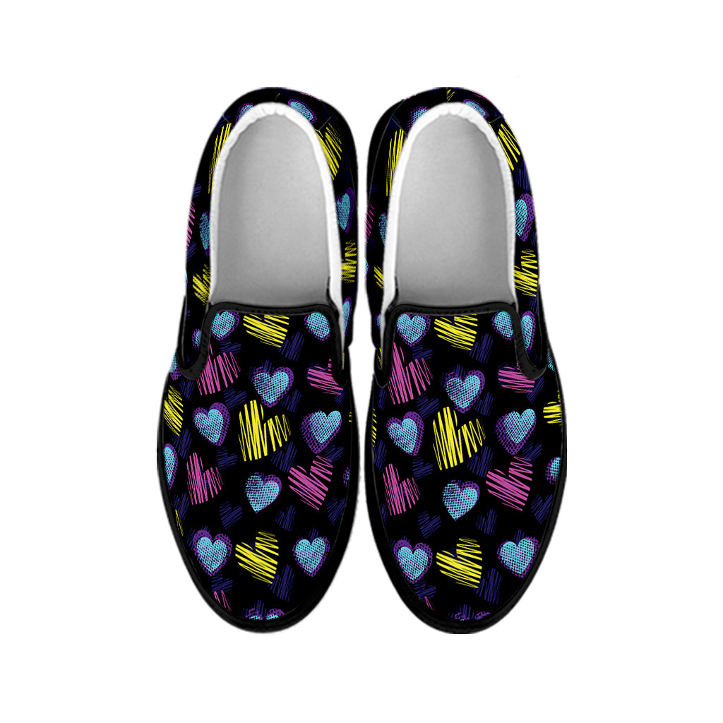 Graffiti Heart Pattern Print Black Slip On Shoes