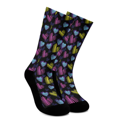 Graffiti Heart Pattern Print Crew Socks