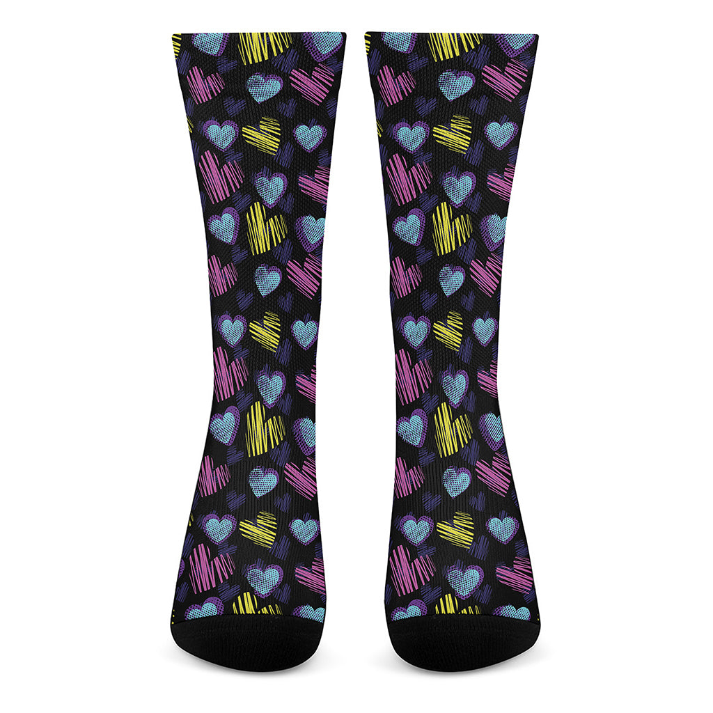 Graffiti Heart Pattern Print Crew Socks