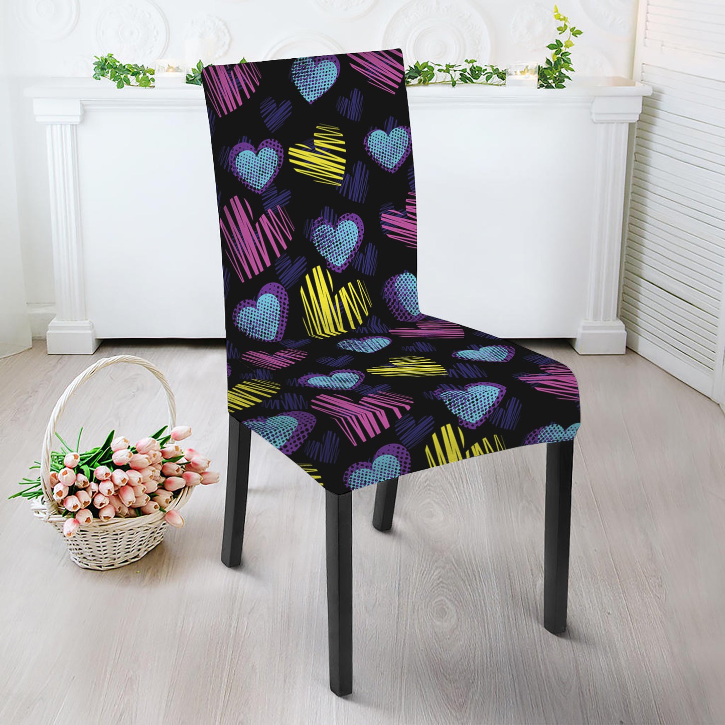 Graffiti Heart Pattern Print Dining Chair Slipcover