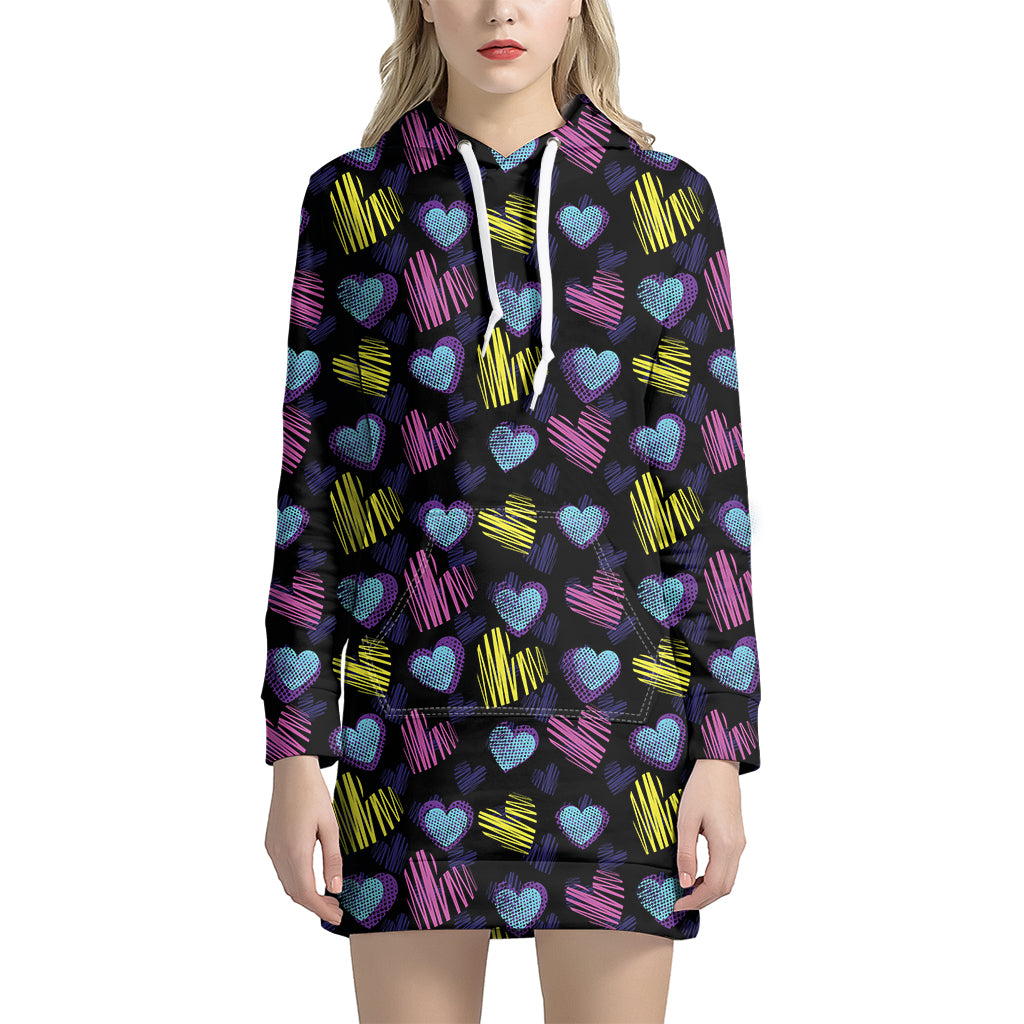 Graffiti Heart Pattern Print Hoodie Dress